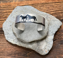 Load image into Gallery viewer, "Loved and Free" Sepia Toned Aluminum Cuff Bracelet.
