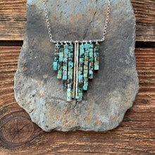 Load image into Gallery viewer, African turquoise waterfall necklace. Raw turquoise beads and accents of silver.