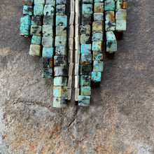Load image into Gallery viewer, African turquoise waterfall necklace. Raw turquoise beads and accents of silver.