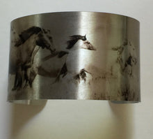 Load image into Gallery viewer, Aluminum Cuff Bracelet. Wild Horse Photo Cuffs "Chasing the Wind"