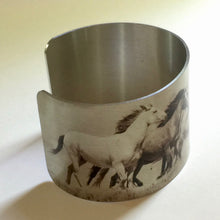 Load image into Gallery viewer, Aluminum Cuff Bracelet. Wild Horse Photo Cuffs "Chasing the Wind"