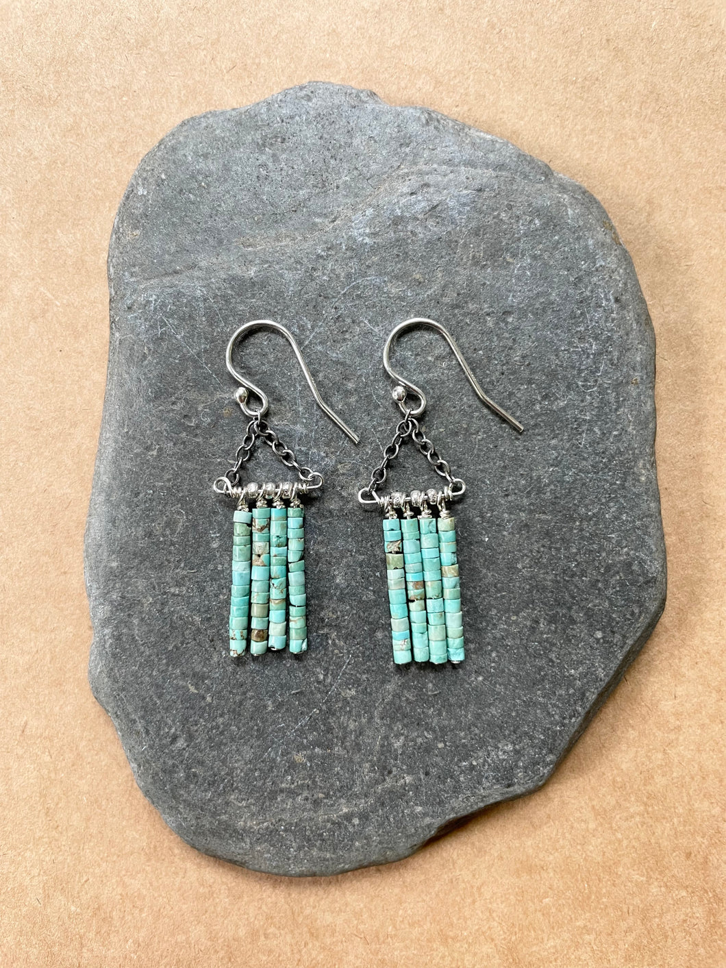 Turquoise dangle earrings. Turquoise beads with silver accents.