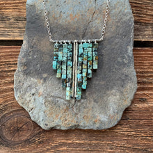 Load image into Gallery viewer, African turquoise waterfall necklace. Raw turquoise beads and accents of silver.
