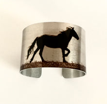 Load image into Gallery viewer, &quot;Wild Spirit&quot; Sepia Toned Aluminum Cuff Bracelet.
