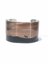 Load image into Gallery viewer, Aluminum Cuff Bracelet. Wild Horse Photo Cuffs &quot;Sunrise&quot; Sand Wash Basin CO
