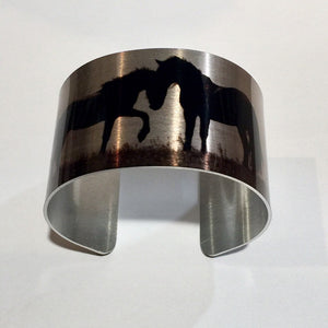 Horse jewelry.Wild Horse Aluminum Cuff Bracelet."Heart"