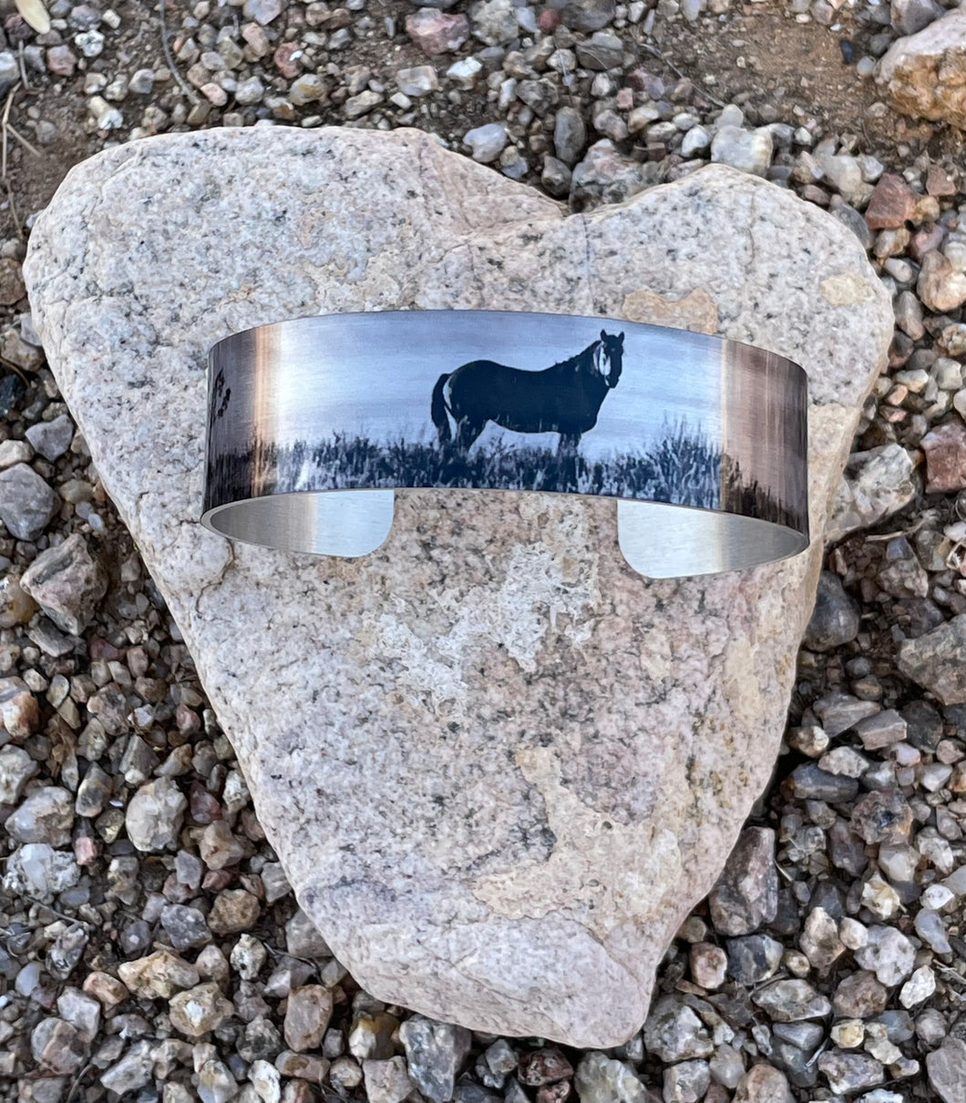 “Steens Mountain Mustang” Aluminum Cuff Bracelet.