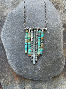 "Colors of the desert necklace" Heishi turquoise necklace with silver chain.